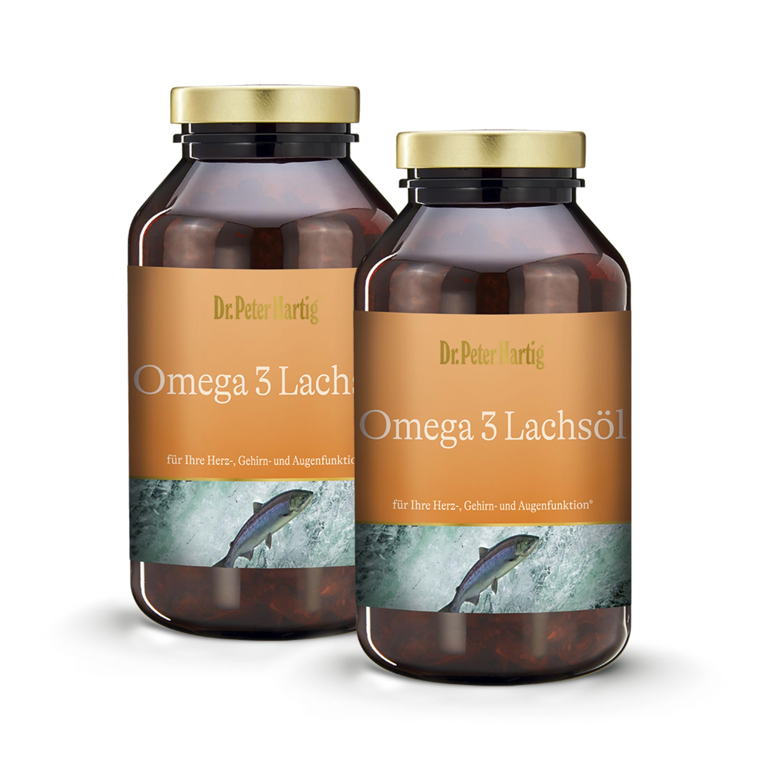 Dr. Peter Hartig Omega 3 Lachsöl 2x250 Kapseln 8-Monats-Vorrat EPA DHA Vitamin E Lactose-, Gluten-, Hefefrei