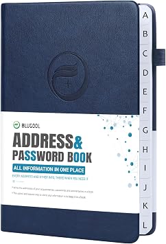 Blugool Address Book with Alphabetical Tabs, Hardcover Password Book, Address Organizer Keep Track of Phone Numbers, Special Days 5.3 x 7.7", Navy Blue