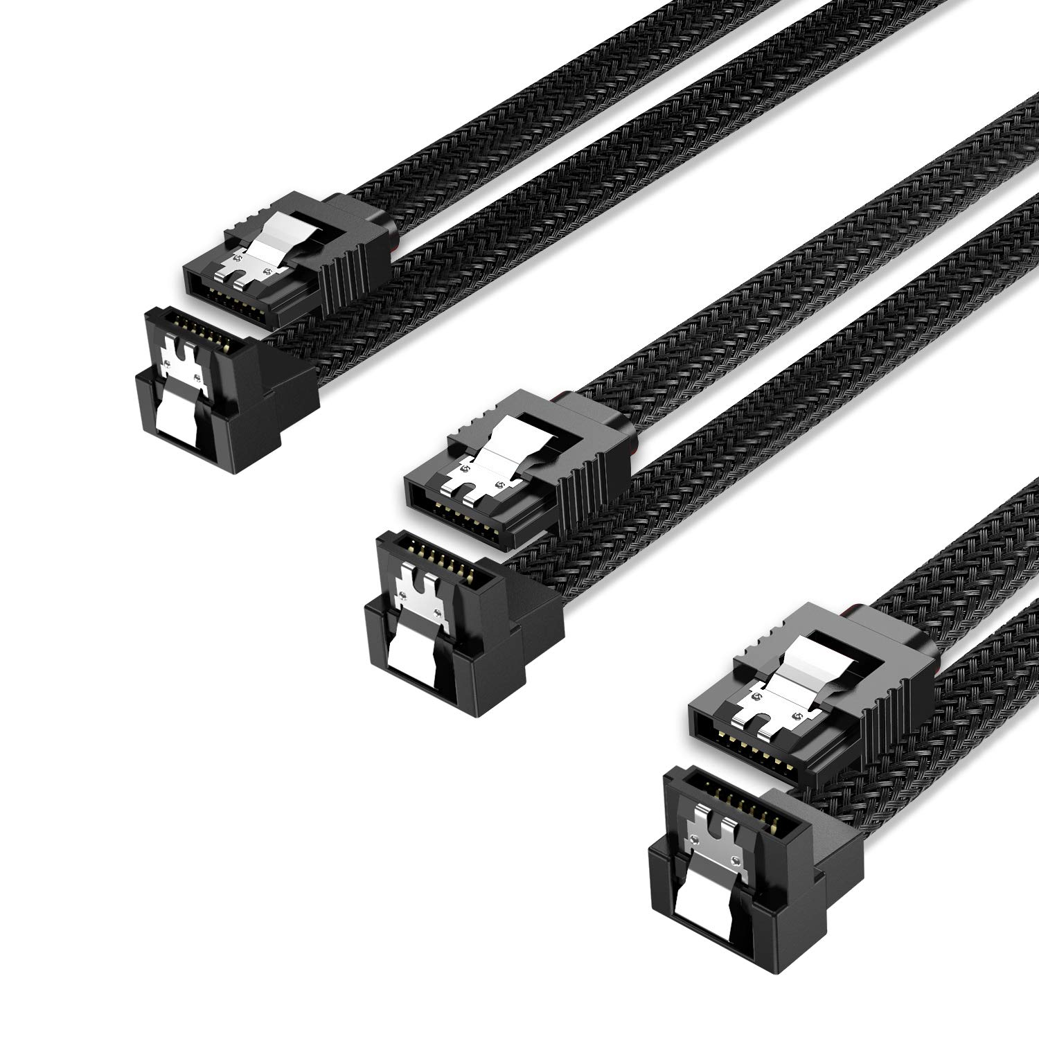 QIVYNSRY 3PACK SATA Cable III 3 Pack 90 Degree Straight to Right Angle 6Gbps HDD SDD SATA Data