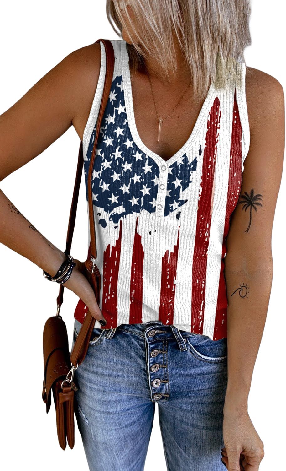 Henley Tank Tops Womens Western Aztec Print V-Neck Cami Ribbed Sleeveless Shirts Casual Button Up T-Shirts