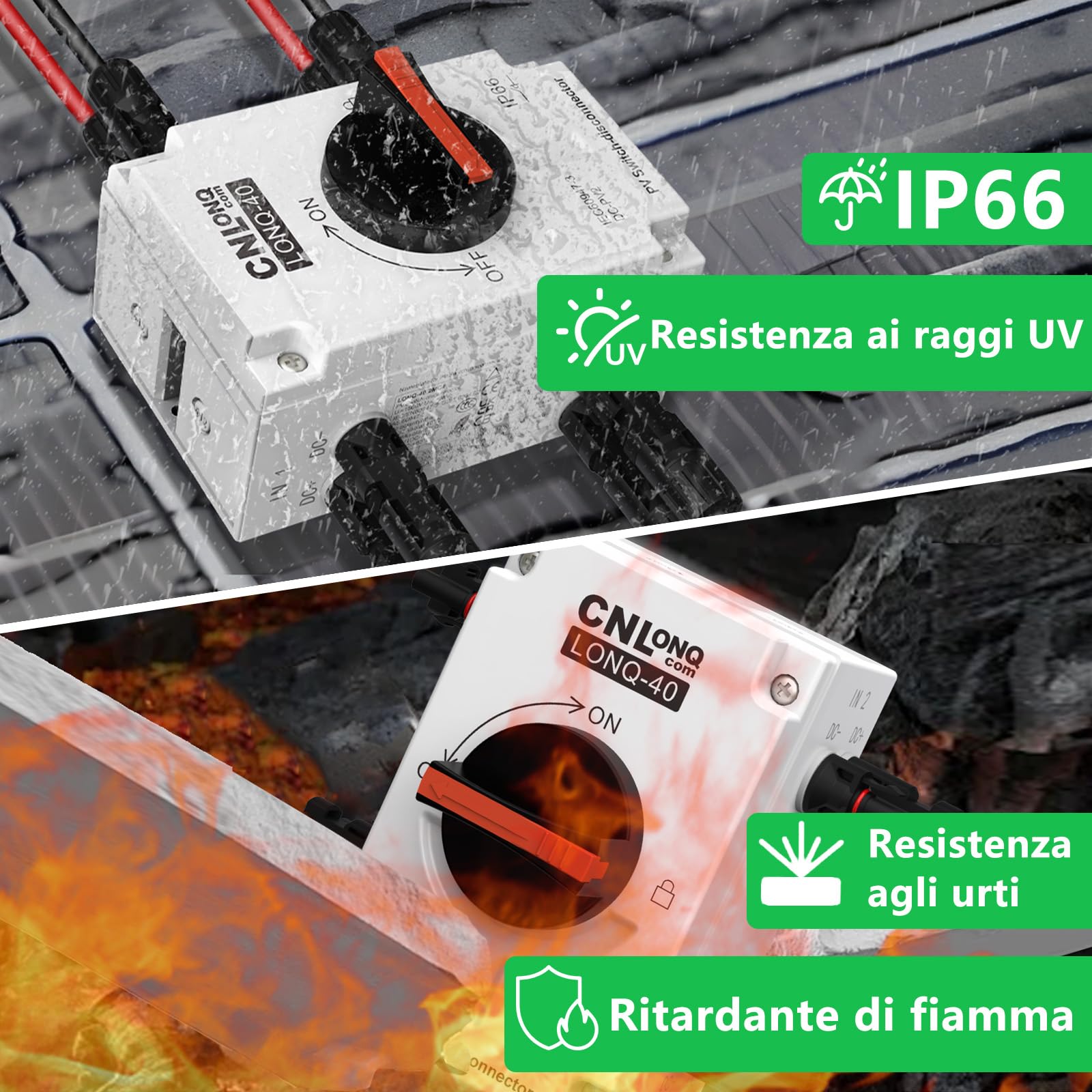 Sezionatore solare 32 Amp DC1200V 2 ingressi 2 uscite Interruttore di Separazione con involucro impermeabile IP66 per sistemi solari su tetto, camper e barche