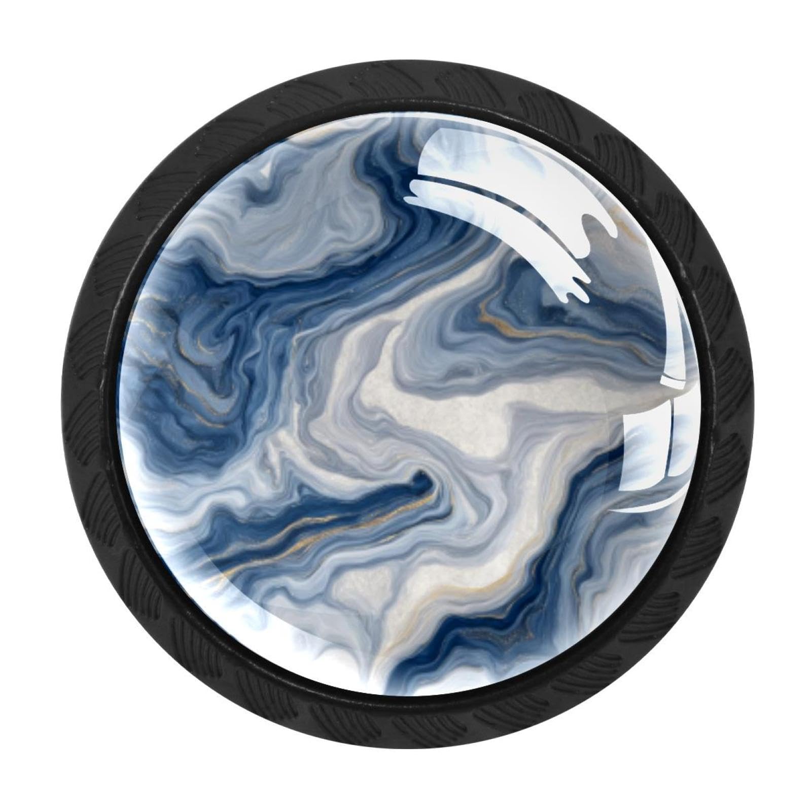 CHENZZZZ 4 Pieces Marble Pattern (2) Drawer Knobs, 35mm Black Kitchen Cabinet Knobs, Drawer Pulls and Knobs, Glass Cabinet Hardware Single Hole Knob for Cabinets and Drawers Round
