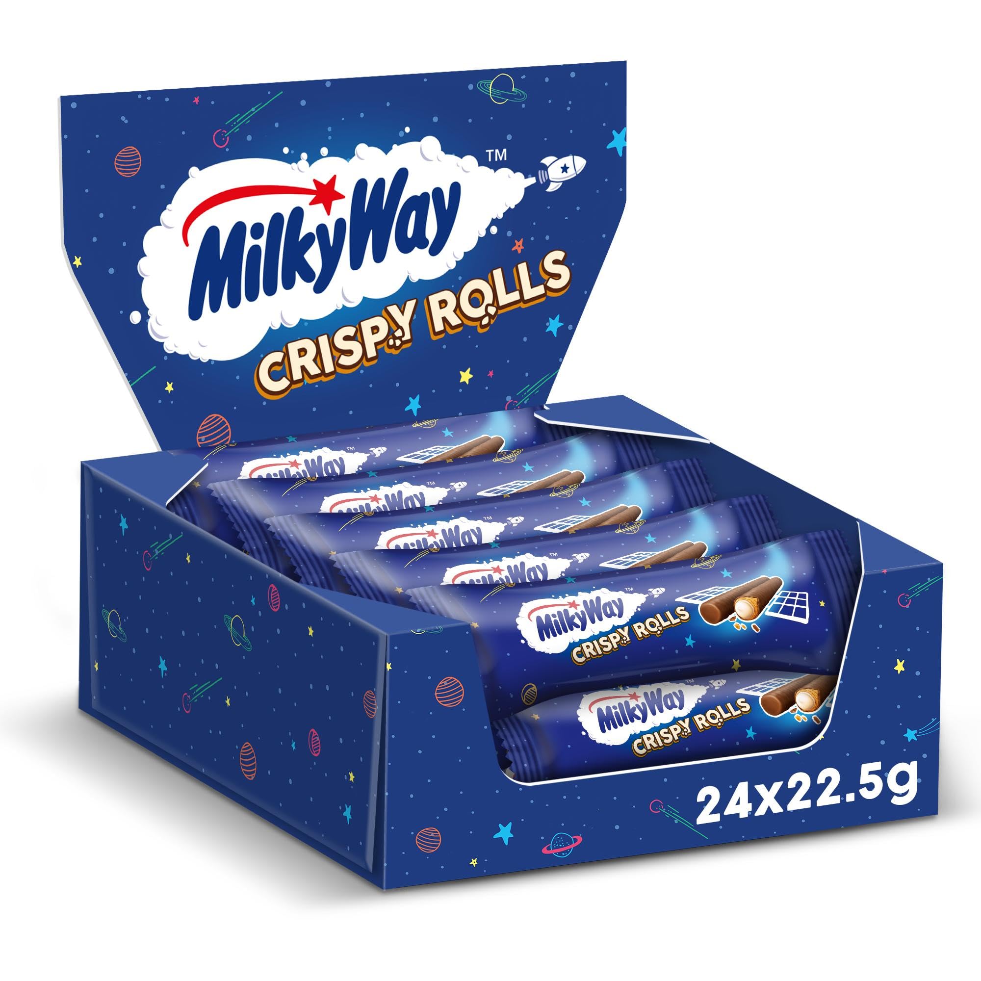 MILKY WAY Crispy Rolls, Milk Chocolate, Biscuit Snack bar, Single 22.5 g (1 x 24 Bars)