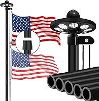 GHOSOONE 20FT 12 Gauge Heavy Duty Aluminum Flagpole Kit with 136 LED Solar Light & 3x5 US Flag - 110 MPH Wind Rated, Black