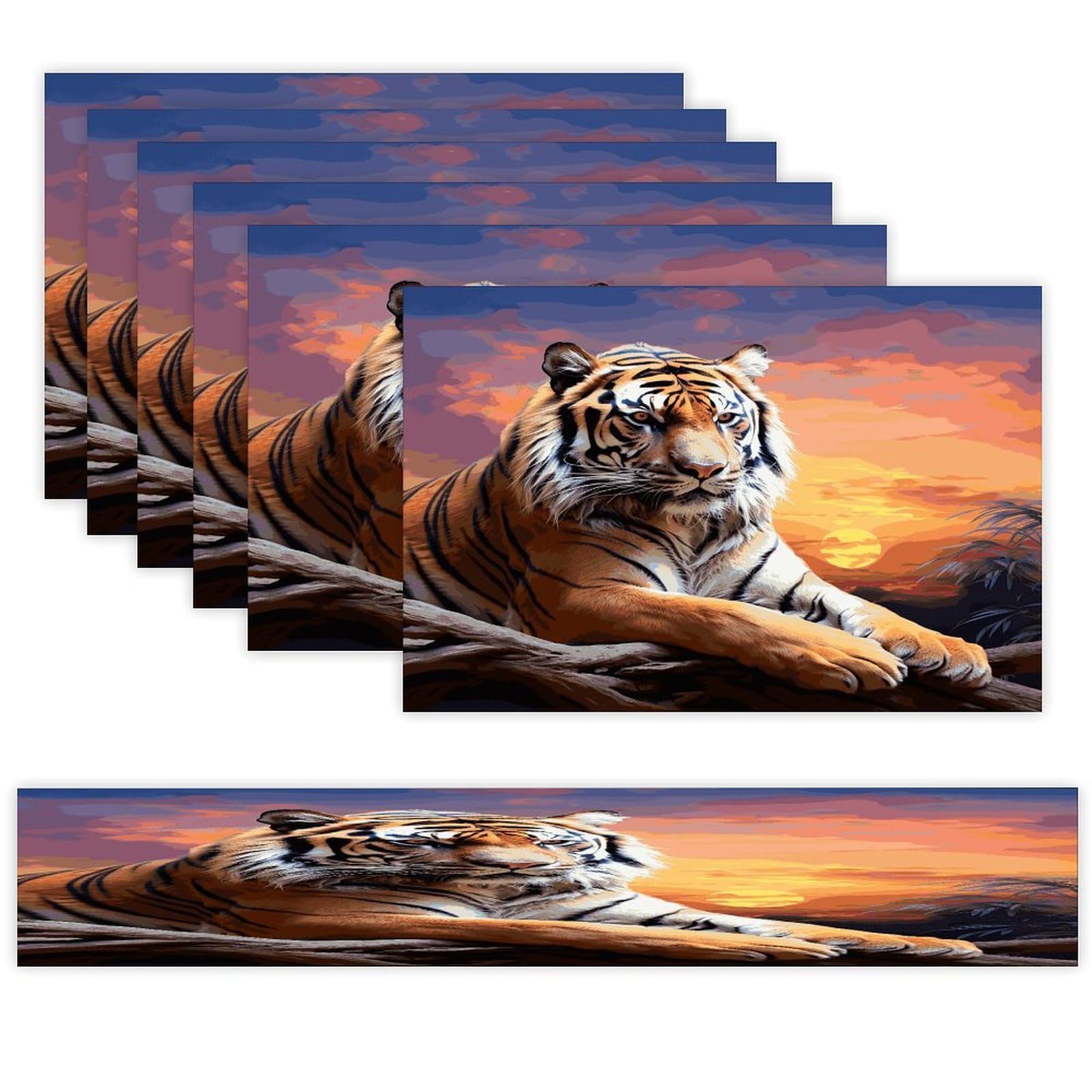 Tiger Colorful Sunset Table Runner and Placemats Set of 6 Wipe Clean Heat Resistant Table Mat with Table Runner Decorations Flax Linen Place Mat Set for Home Kitchen Party Supplies