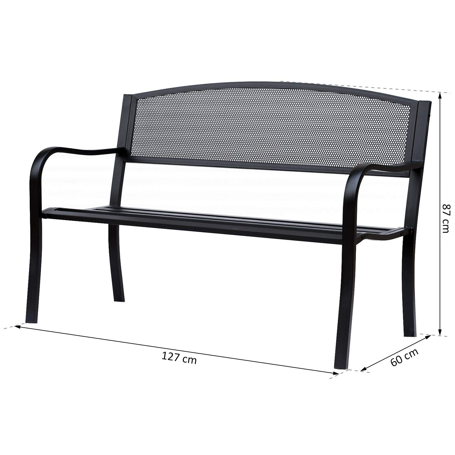Outsunny Banc 3 Places de Jardin terrasse Style Contemporain 127L x 60l x 87H cm métal époxy anticorrosion Noir