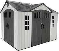 Lifetime 10x8 Ft Dual Entry Outdoor Storage Shed - Desert Sand Resin Double Doors, Steel-Reinforced, Skylights
