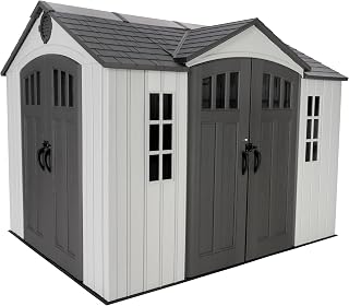 Lifetime 10x8 Ft Dual Entry Outdoor Storage Shed - Desert Sand Resin Double Doors, Steel-Reinforced, Skylights