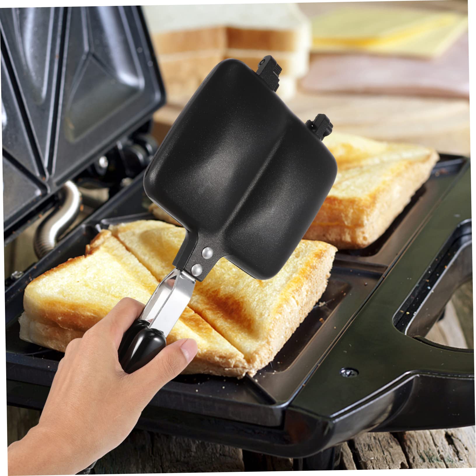 Aluminium Sandwich Backform mit Antihaftbeschichtung Doppelseitige Bratpfanne für Toaster und Brot Vielseitig in Küche Einsetzbar Schwarz und Robust