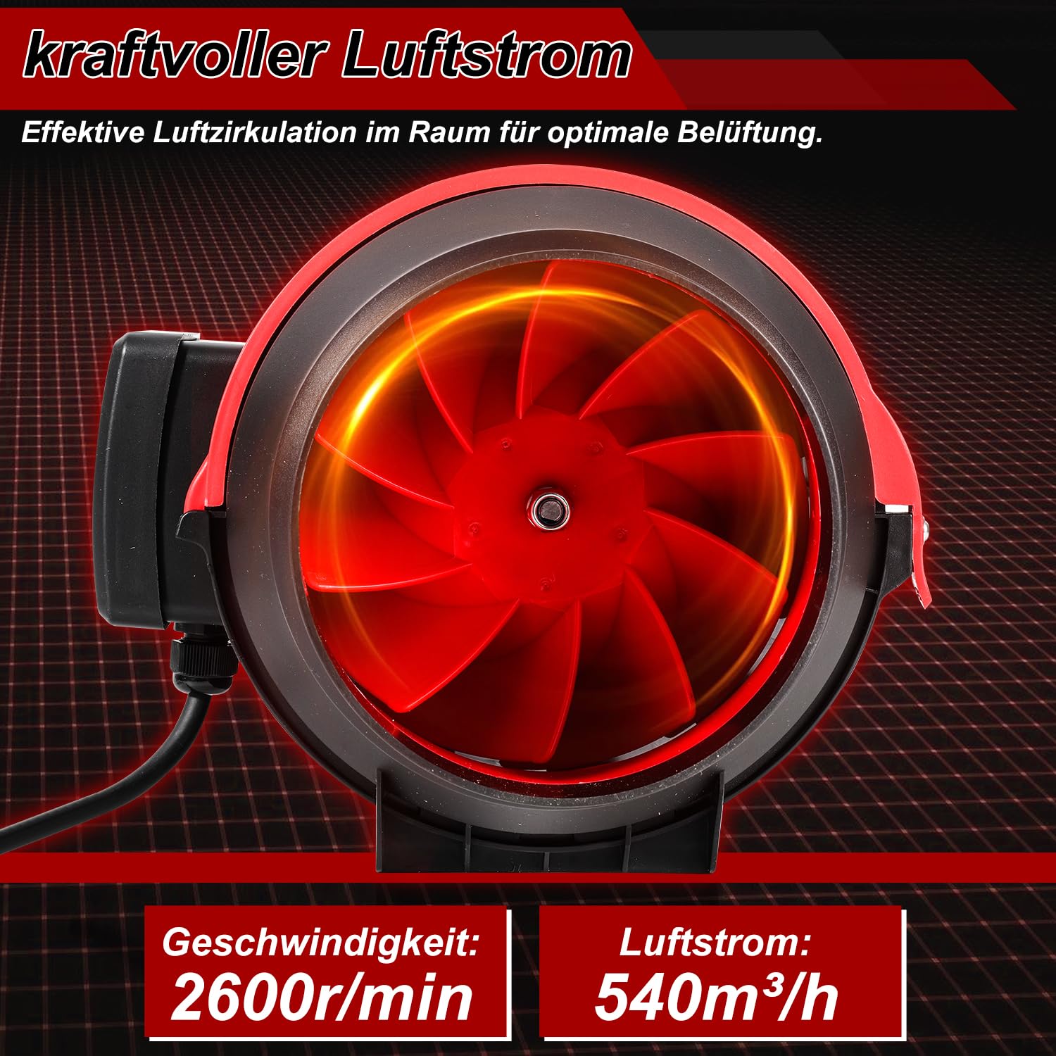 Herrselsam Wentylator rurowy 150 mm, regulowany wentylator liniowy, wentylator wyciągowy z regulacją prędkości, wentylator rurowy, wentylacja, do łazienki, biura, namiotu wzrostowego