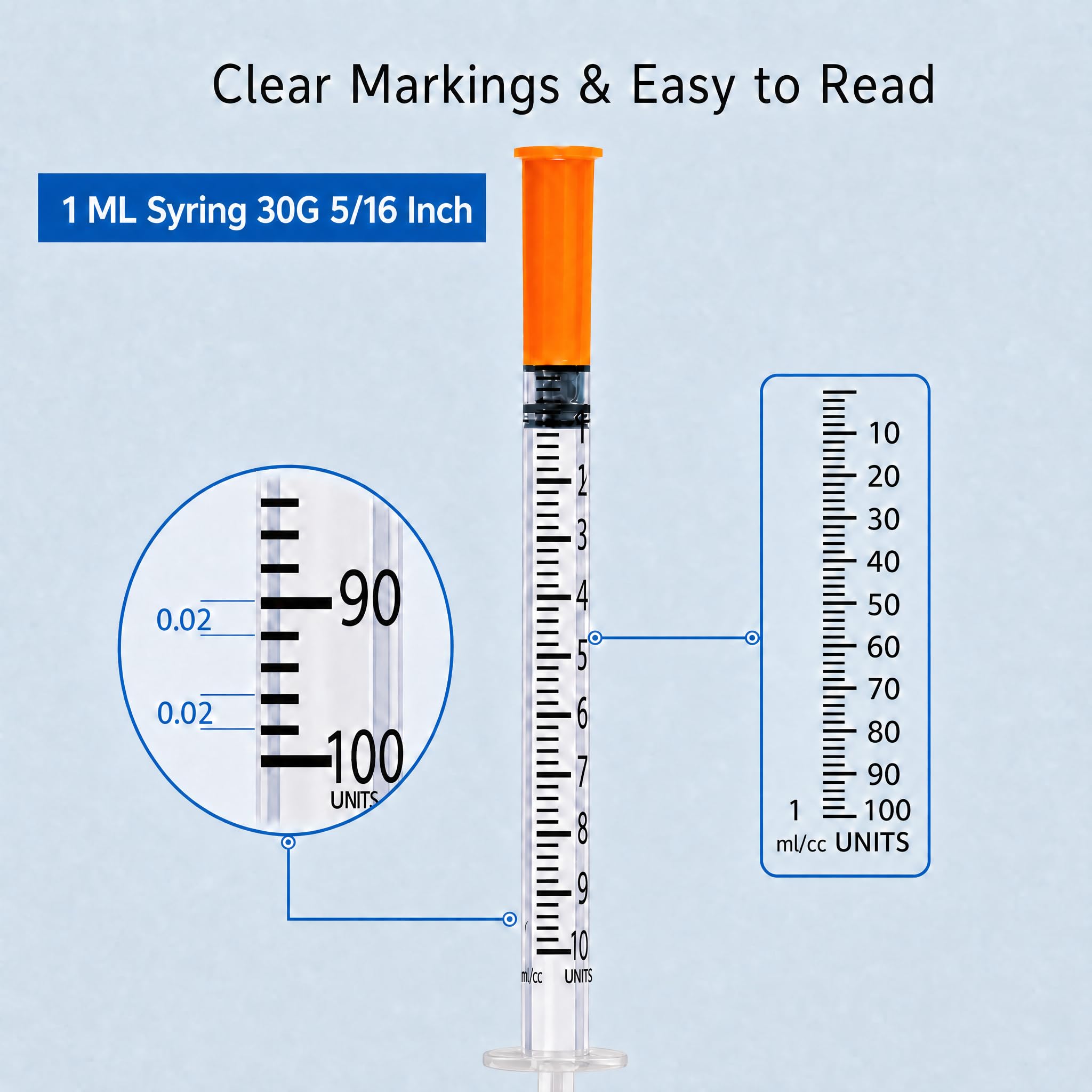 Syringes with Needle, 1ml 30 Gauge 5/16" (8mm), Pack of 30 — Amazon image 5