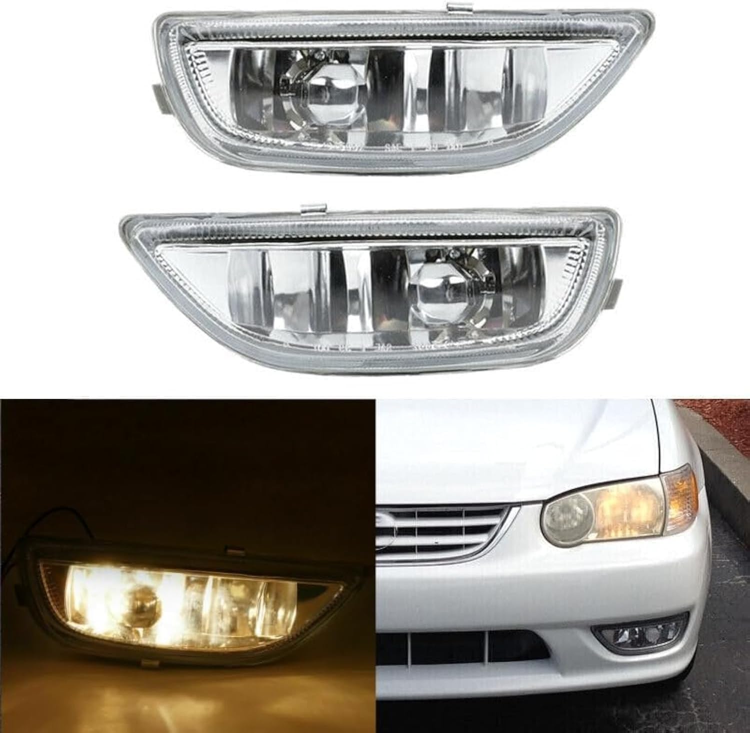 Halogen H3 12V 55W Front Fog Lights Pair with Clear Lens - Compatible with 2001-2002 Corolla, LH/RH Lamps, OEM 81220-02030 81210-02040 Replacement