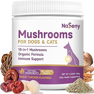 Mushroom for Dogs & Cats - Turkey Tail for Dogs - 10 Organic Mushroom Supplement with Turkey Tail, Reishi, Lions Mane - Lumps & Bumps, Immunity, Gut, Skin, Joint Health - Chicken Flavor