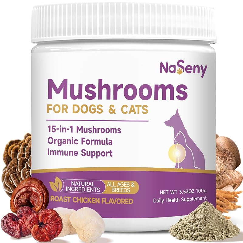 Suplemento de Cogumelos em Pó para Cães e Gatos NaSeny, Sabor Frango, 100 g