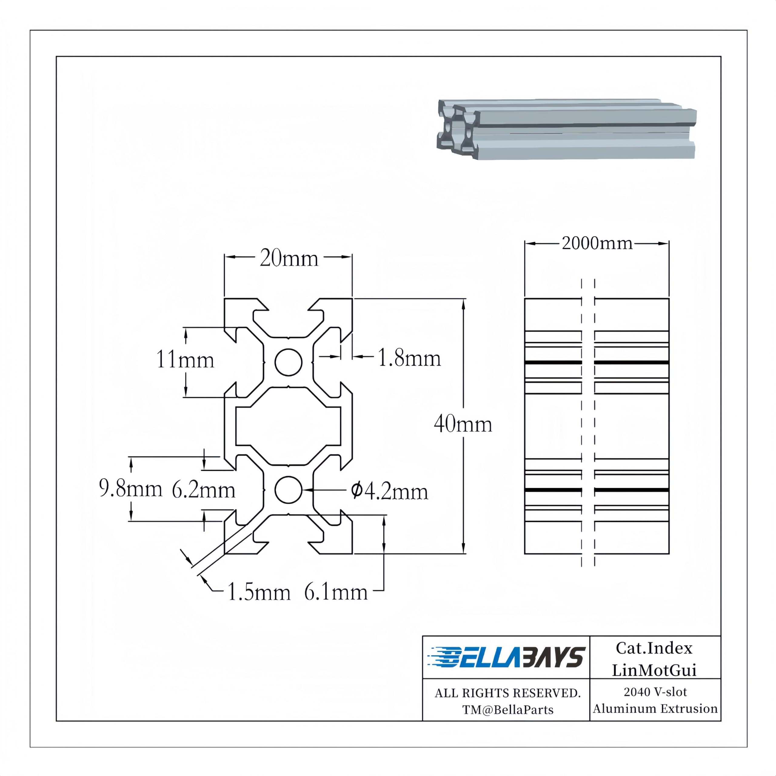 BELLA BAYS 5 Pack 78.74 inch 2000 mm 2040 V Slot Aluminum Extrusion Profile European Standard Anodized Silver Extruded Linear Rail Guide Frame for 3D Printer Laser Engraving Machine CNC Workbench DIY — Amazon image 3