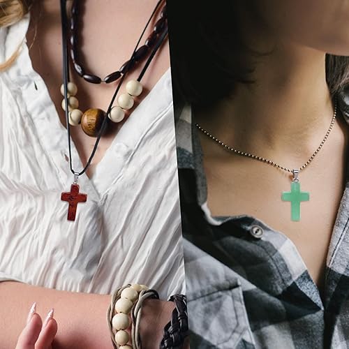 Miniatura 5 de 10 colgantes de piedra natural con cruz de cristal curativo de cuarzo con dije de piedras preciosas de chakras con una caja para hacer collares,