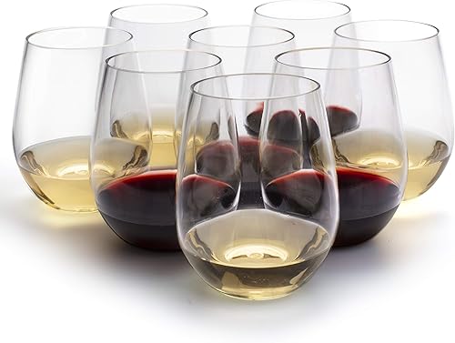 D'Eco Copas de vino irrompibles  100% Tritan  inastillables, reutilizables, aptas para lavavajillas (juego de 8 sin tallo)
