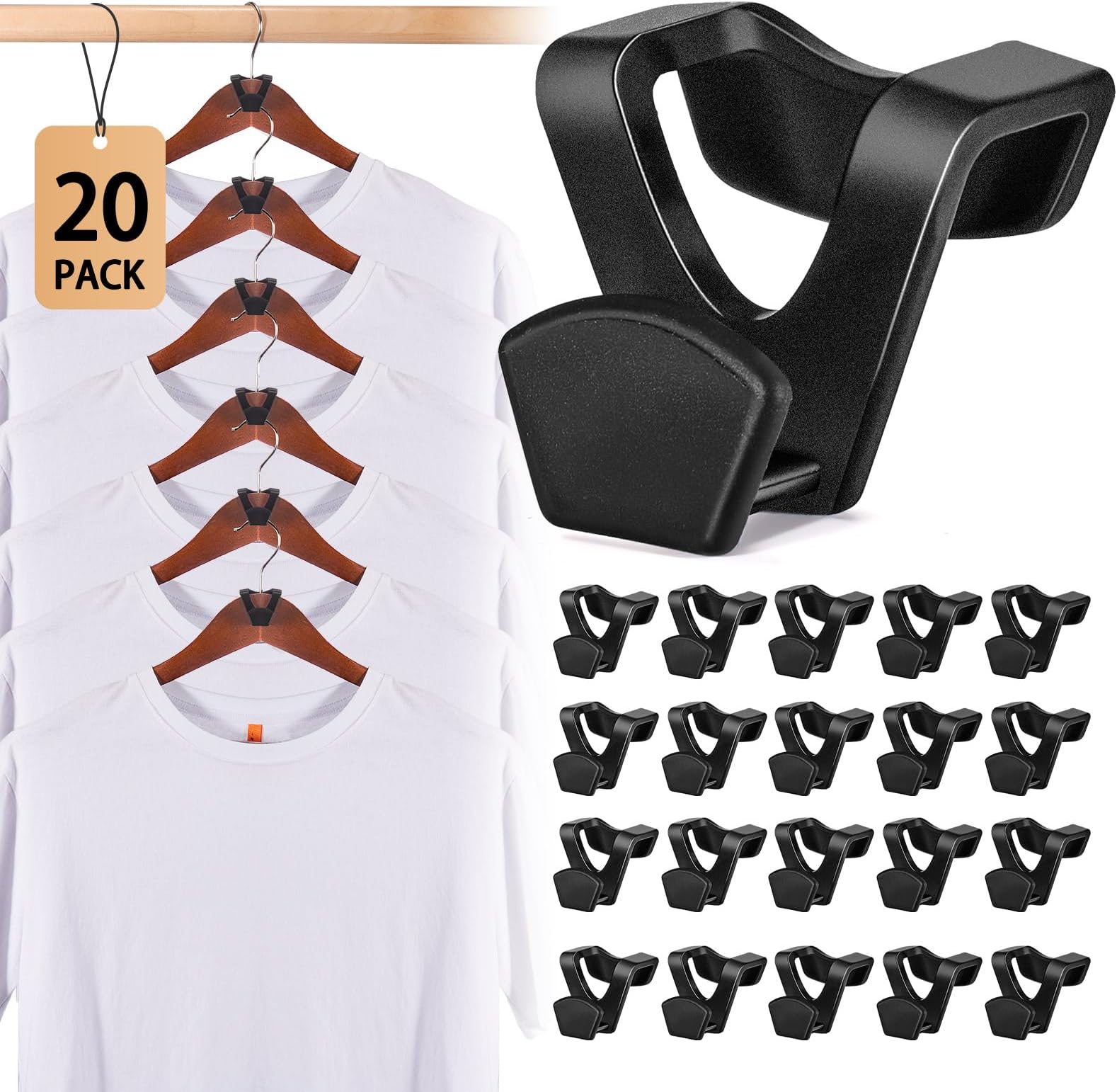 House Day Space Saving Hanger 20 Pack, Black Clothes Connector Hooks, Heavy Duty Space Saver, Sturdy Premium Cascading Hangers for Closet