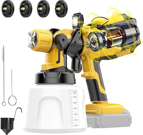 Cordless Paint Sprayer Compatible with Dewalt 20V MAX Battery (NO Battery) - Electric Spray Paint Gun with Led Light, 4 Nozzles & 3 Modes for
