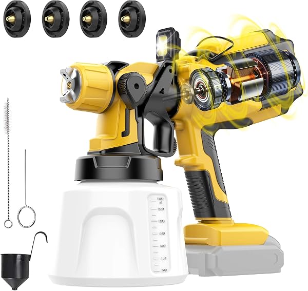 Cordless Paint Sprayer Compatible with Dewalt 20V MAX Battery (NO Battery) - Electric Spray Paint Gun with Led Light, 4 Nozzles & 3 Modes for Interior/Exterior House Painting, Furniture & Fences - 1