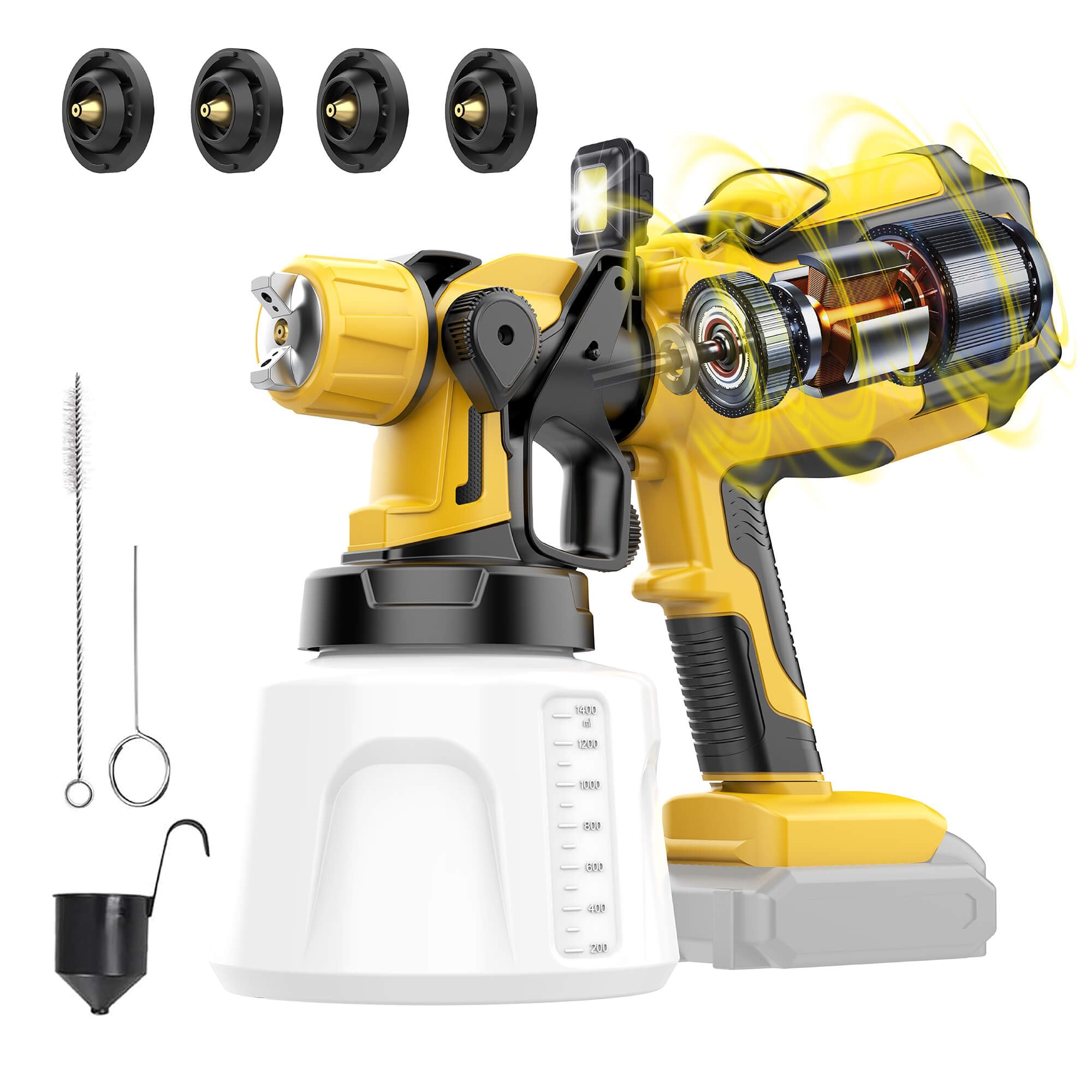 Cordless Paint Sprayer Compatible with Dewalt 20V MAX Battery (NO Battery) - Electric Spray Paint Gun with Led Light, 4 Nozzles & 3 Modes for Interior/Exterior House Painting, Furniture & Fences - 1