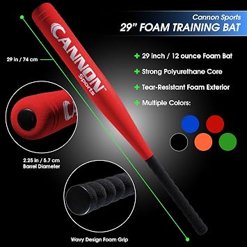 Cannon Sports Foam Baseball Softball Bat - 29-Inch Padded Training Bat with Strong Poly-Core Soft Foam Practice Bat