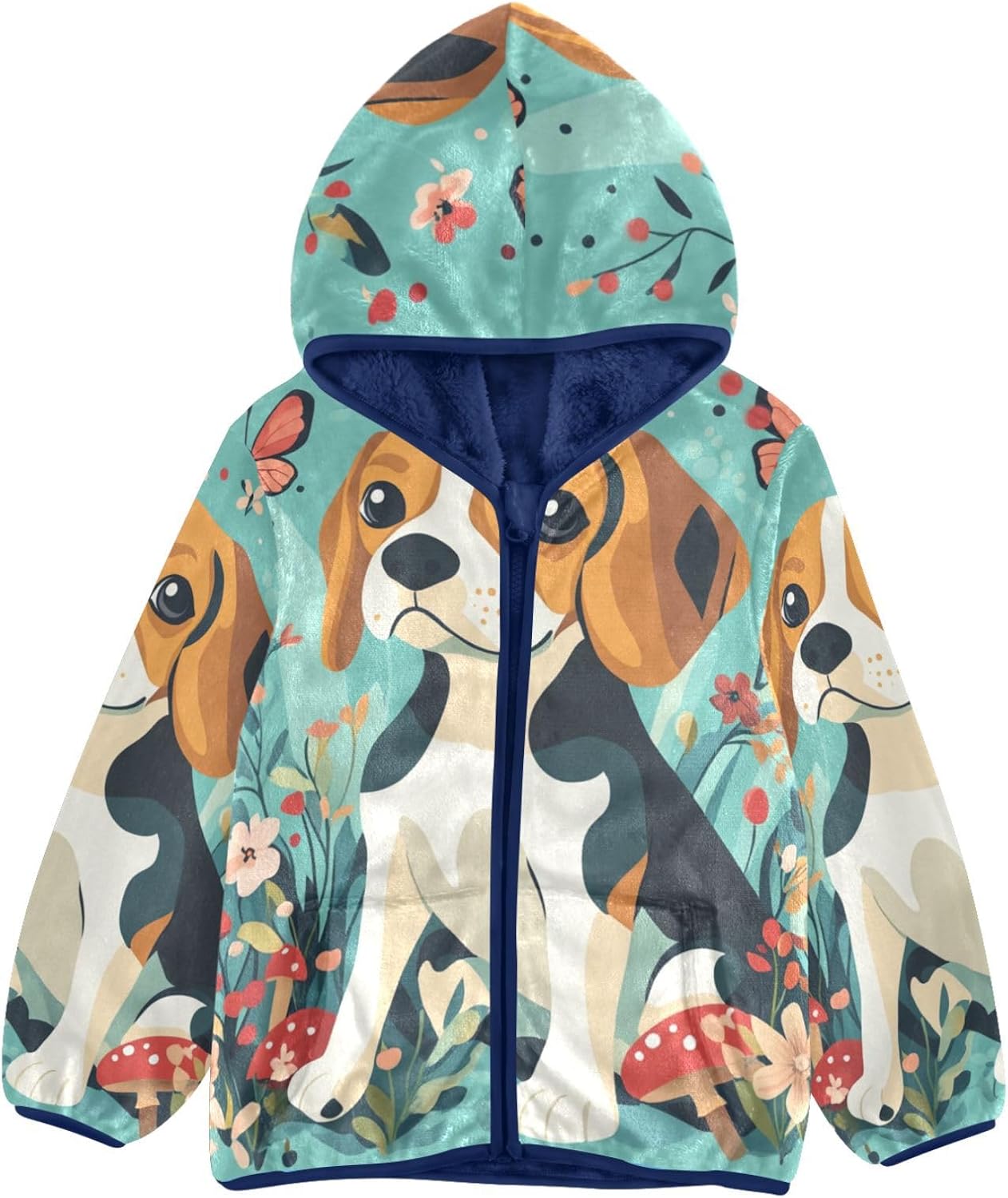 KLL Cute Beagle Dogs Teal Toddler Winter Jackets Outerwear Jackets Navy Blue Baby Boys Hoodie