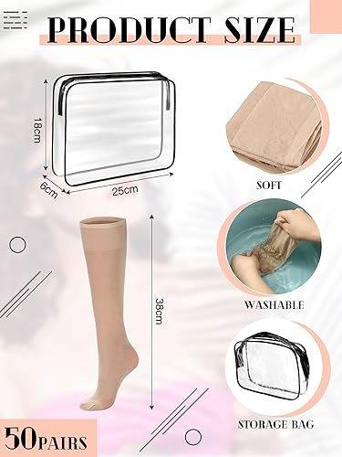 Vista 2 de Preboun 50 pares de medias altas de nailon para mujer con bolsa de maquillaje de PVC