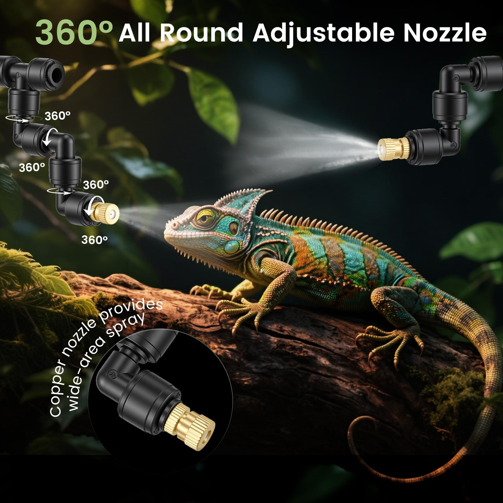 Nebulizzatore Terrario, Umidificatore Rettile Sistema di Nebulizzazione per Rettili Atomizzatore Automatico con Timer e 360° Ugelli di Spruzzo Sistema di Irrigazione per Terrari Piante