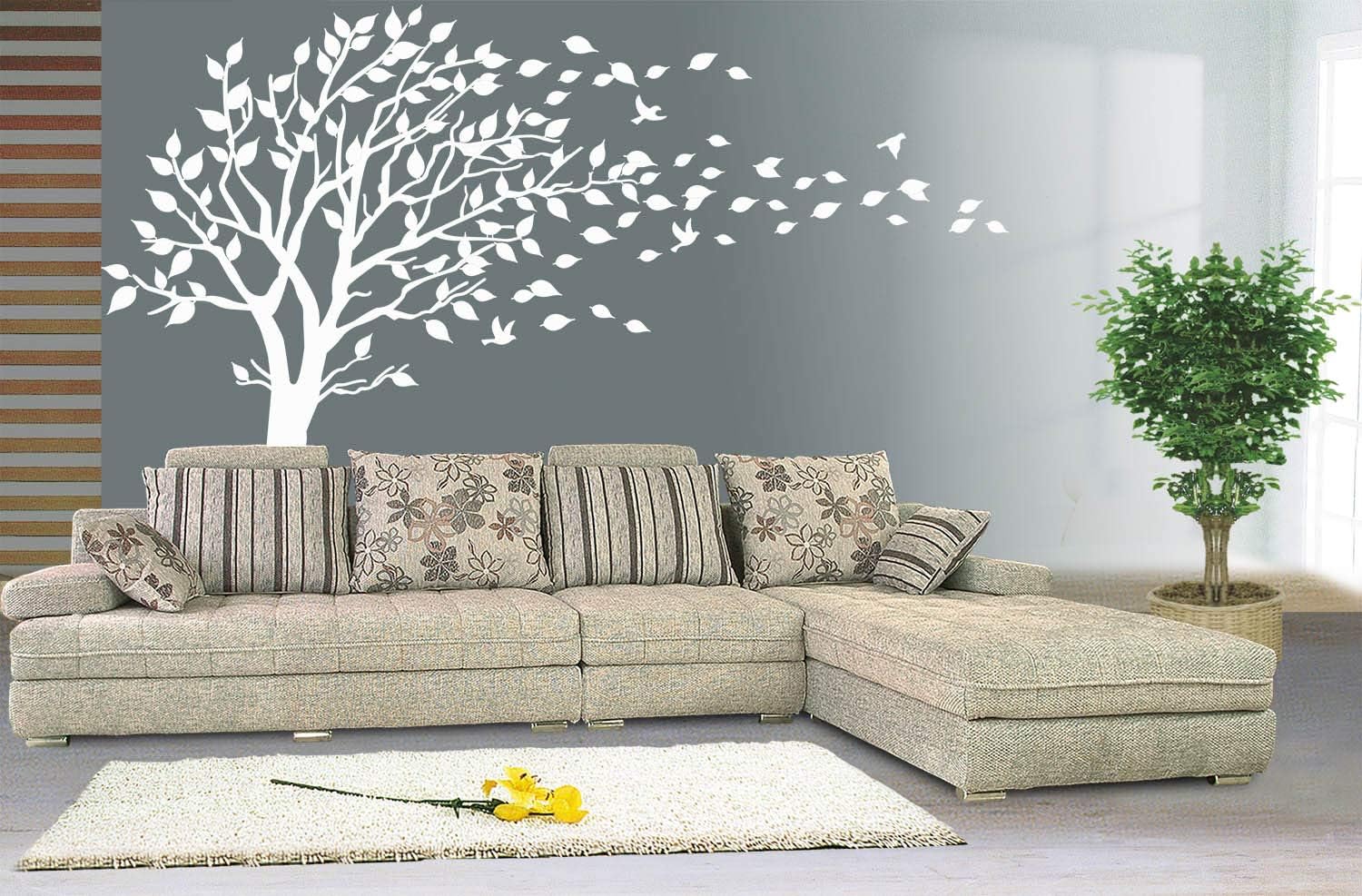 White Tree Wall Decals Leaves Blowing in The Wind Tree Wall Sticker Vinyl Art Kids Rooms Teen Girls Boys Wallpaper Murals Sticker Wall Stickers Nursery Decor Nursery Decals