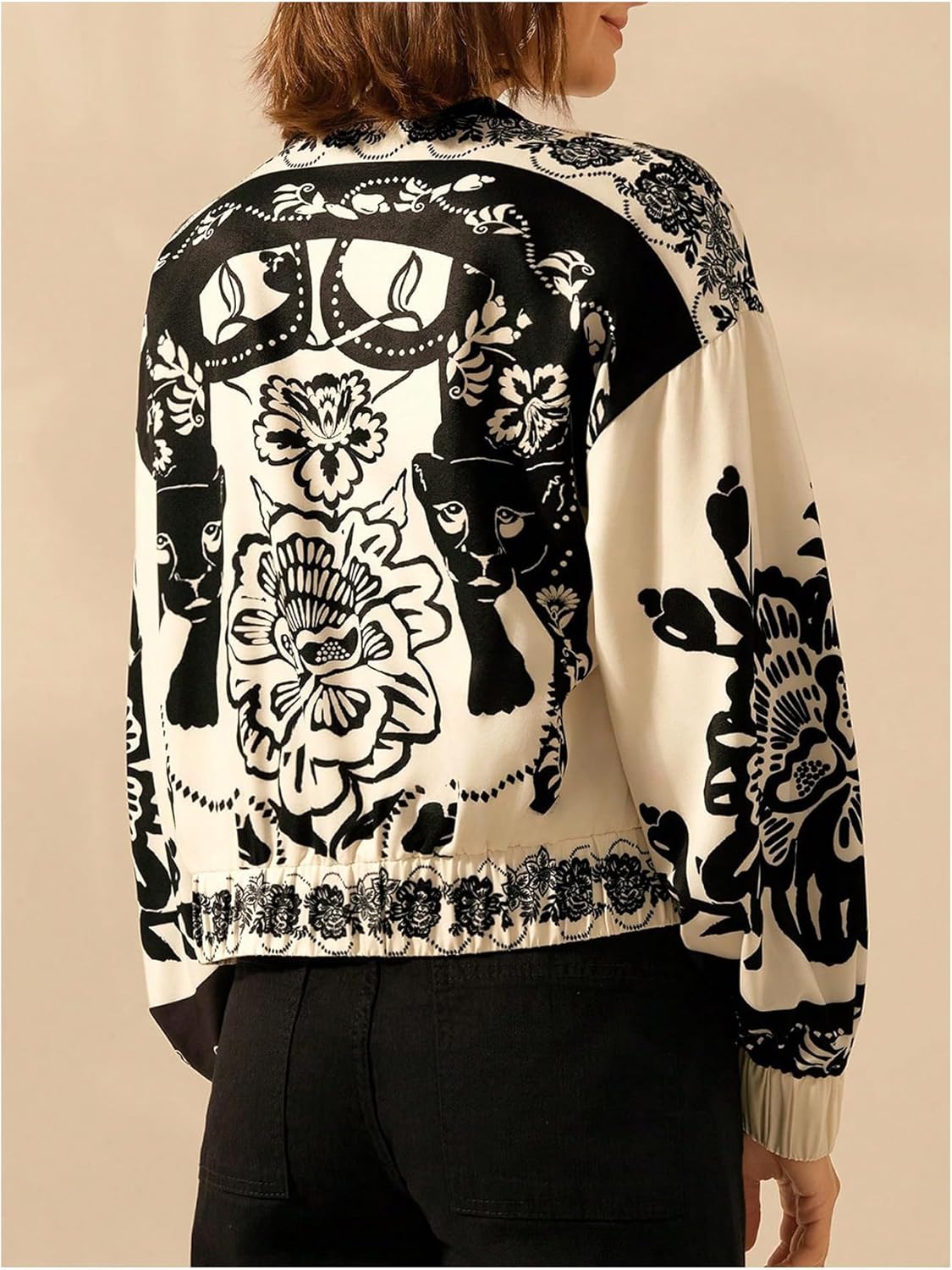 Milumia Women's Zipper Jackets Floral Print Long Sleeve Casual Lightweight Fall Bomber Jacket Cardigan Boho Outfits - Image 3