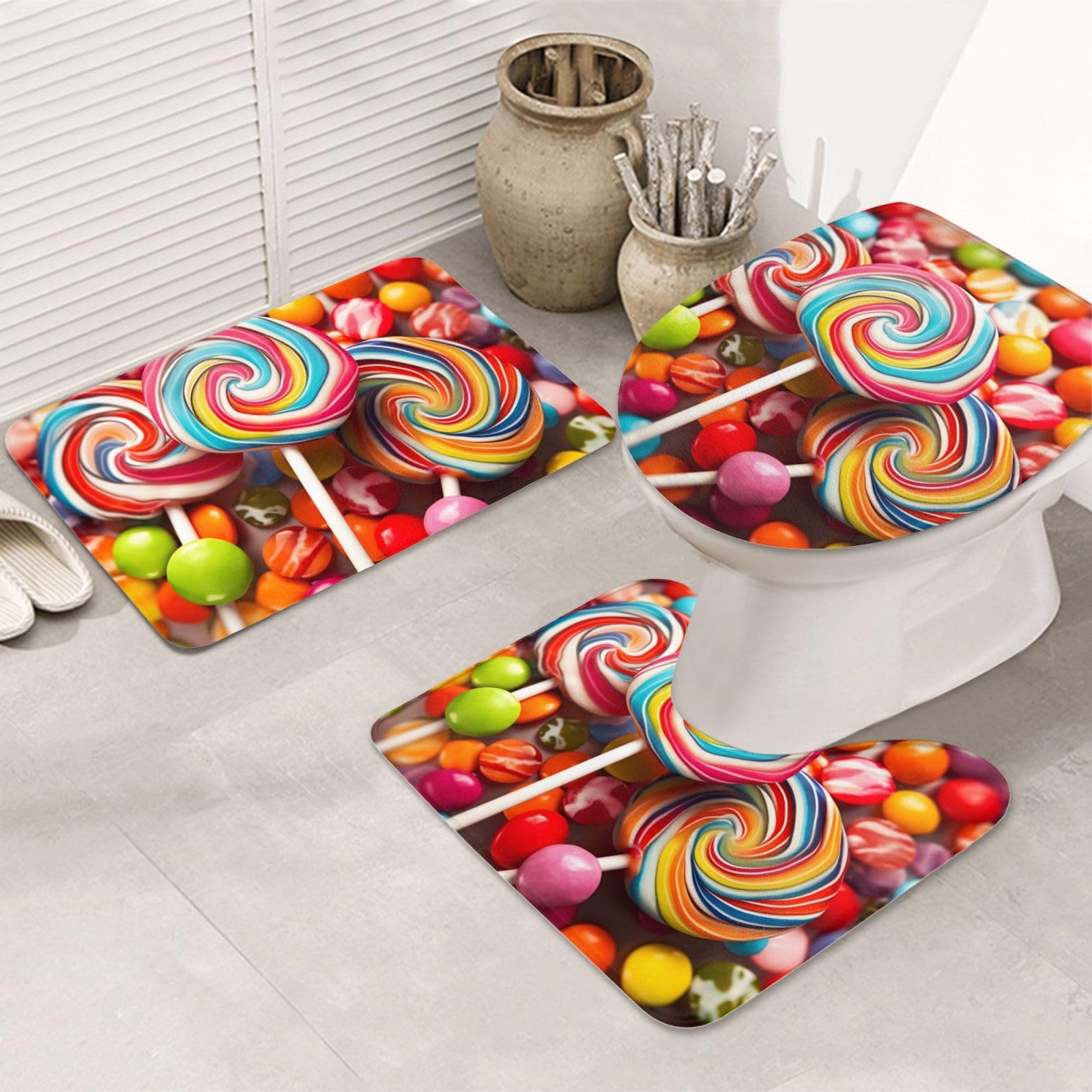 Tapis de salle de bain en forme de U pour éviter les glissades motif sucettes colorées