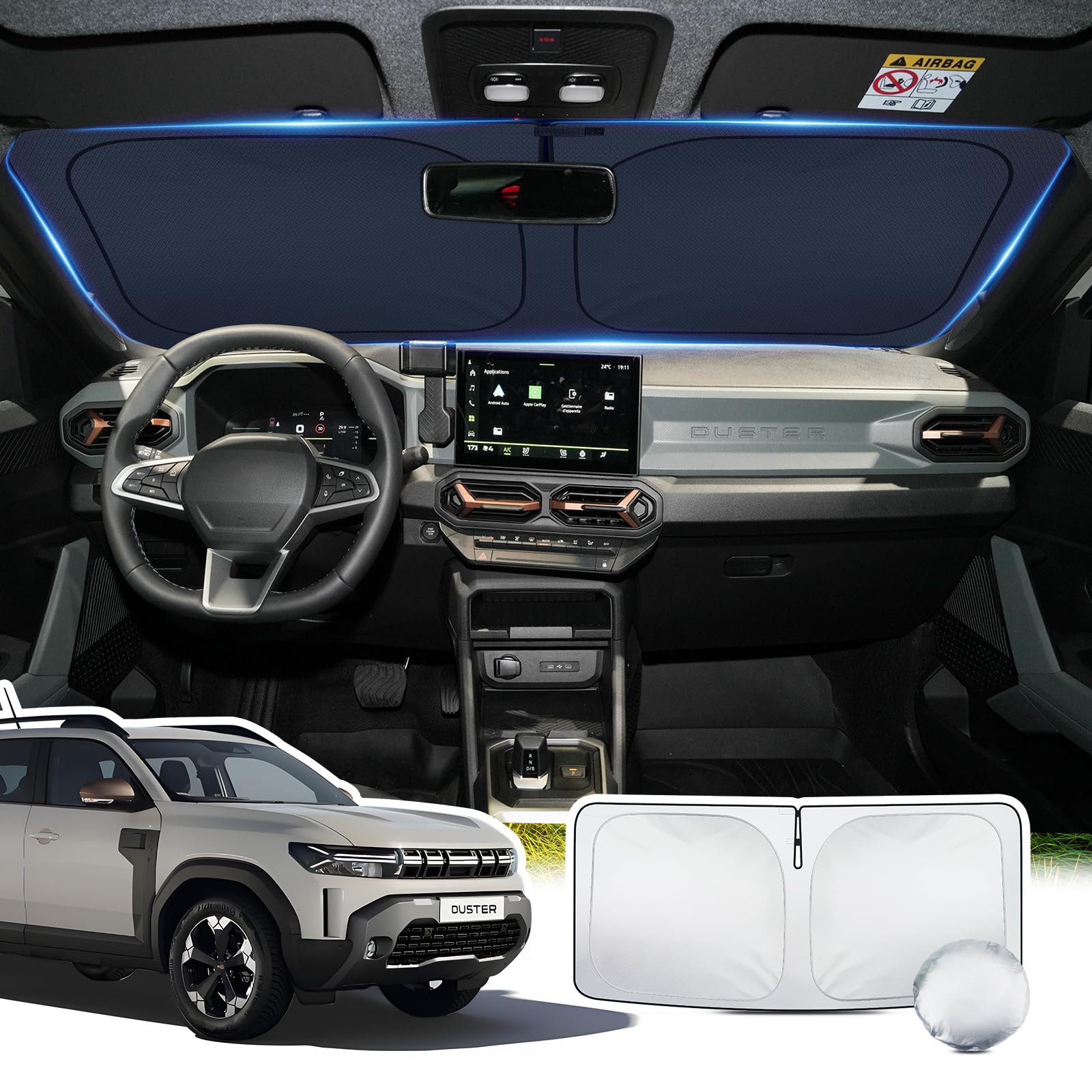 [Actualizado] Parasol para Parabrisas Dacia Duster 2024-2026, Parasol Plegable Bloquea Rayos UV & Calor, Protector Visor Solar Accesorio Verano