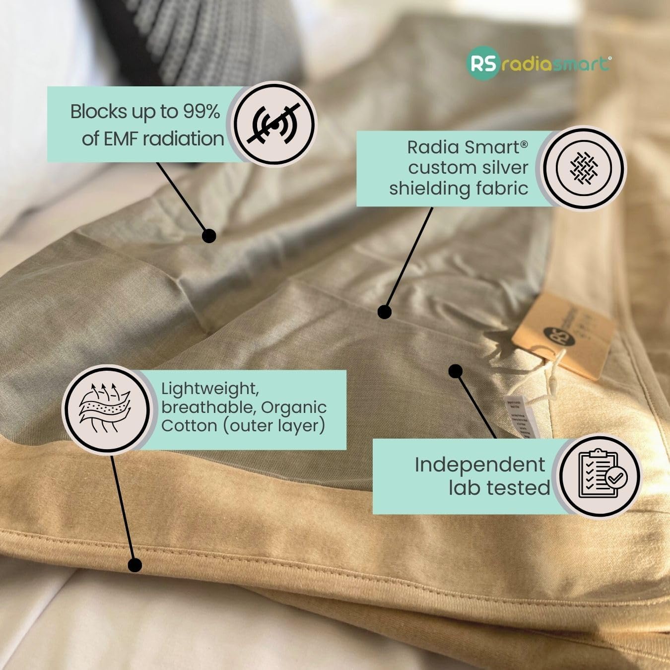 Radia Smart® EMF Shielding Bed Blanket, Large Blanket, Organic Cotton, Shielding Bed Sheet 57"x78"