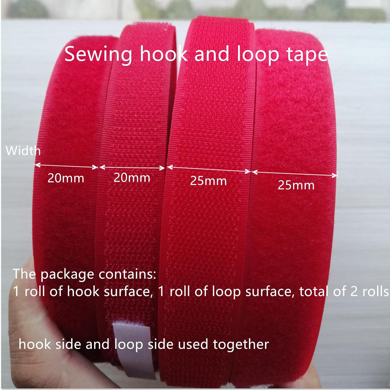 Sew on hook and loop tape, For sewing 20mm 25mm wide non self adhesive nylonstrips fastener for clothing,fabric repair and hemming(Coffee,25MM x 25 Yards)