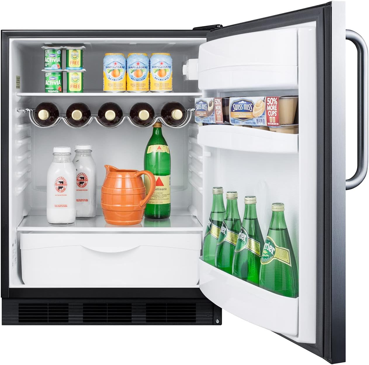 Summit FF63BKTB 24 Inch Wide 5.5 Cu. Ft. Compact Refrigerator with Adjustable Shelves and Towel Bar Handle - Stainless Steel