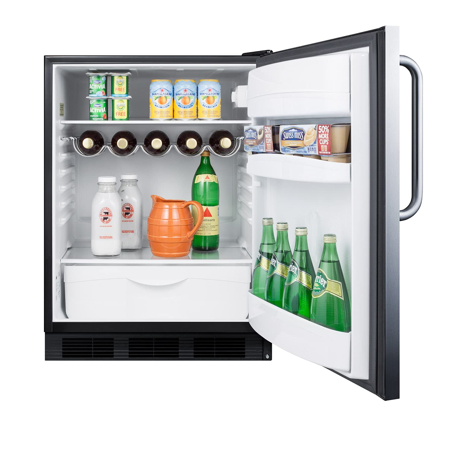 Summit FF63BKTB 24 Inch Wide 5.5 Cu. Ft. Compact Refrigerator with Adjustable Shelves and Towel Bar Handle - Stainless Steel on Fridge.com