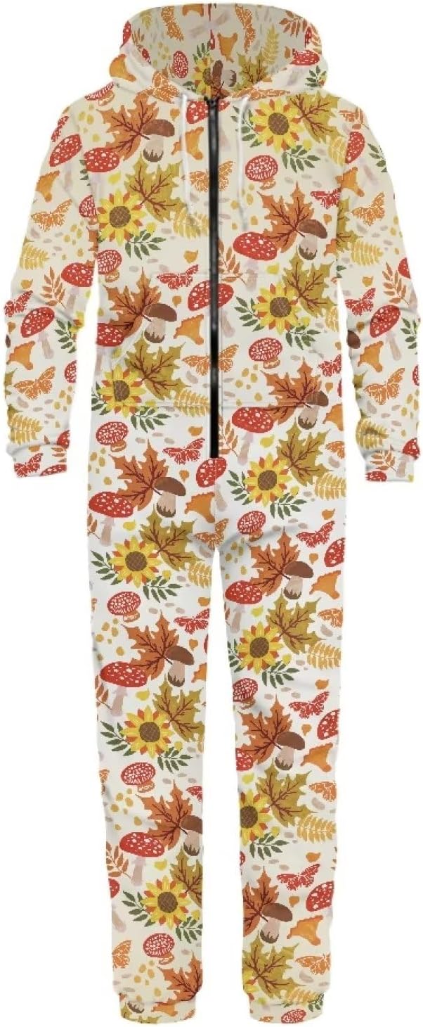 One-Piece Sleepwear for Adults Half Zipper Onesie Pjs Novelty Party Wear Jumpsuit Long Sleeves for Women Men