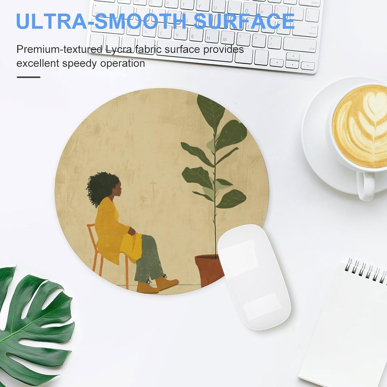Potted Plant and Woman Mouse Pad with Non-Slip Rubber Base Personalized Round Mouse Mat Nice and Cute Gaming Mousepad for Computers Home Office Desk Decor Accessories image 4