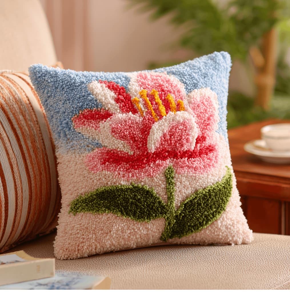 Kitquiver Latch Hook DIY Pillow Kit,Lily Handmade Cushion Cover 43X43Cm