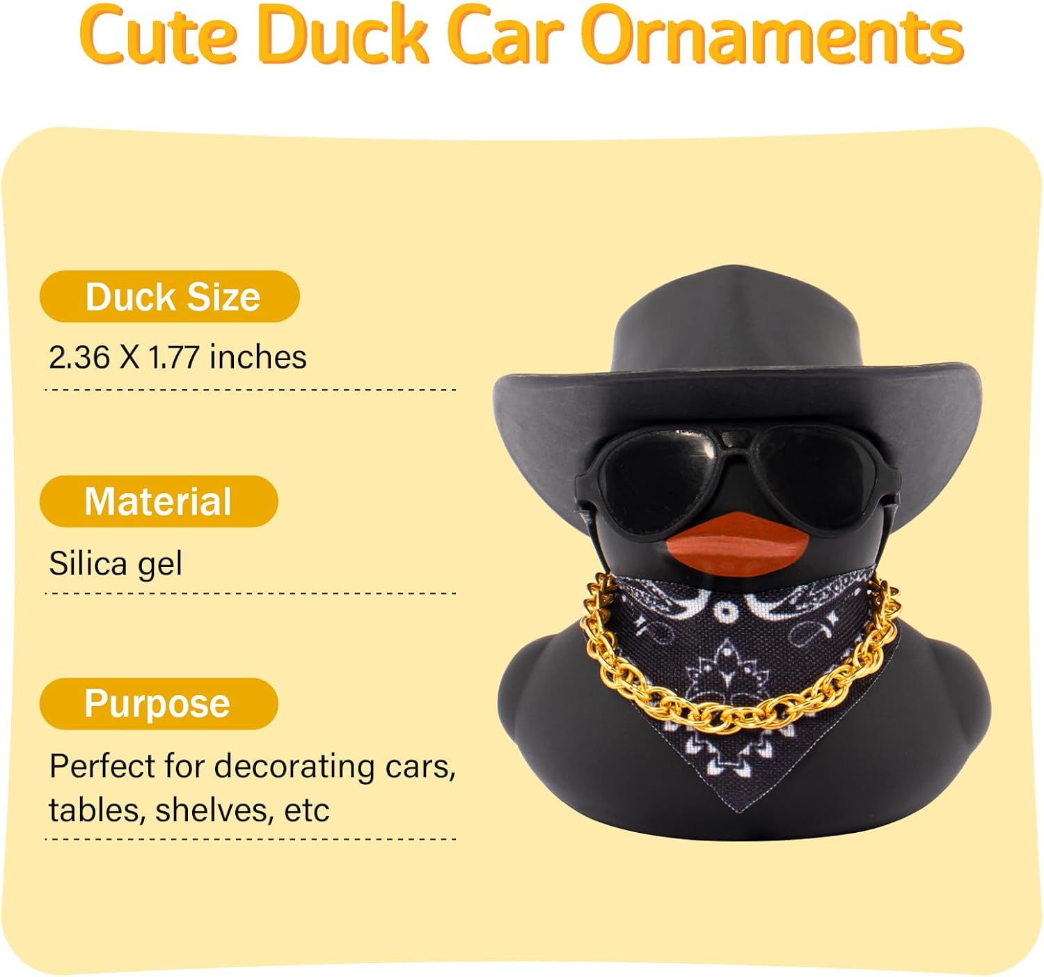 wonuu Car Dashboard Colorful Rubber Ducks Decorations, Rubber Ducky for Car Ornament Cute Duck with Cowboy Hat, Glasses, Necklace, Scarf, Black