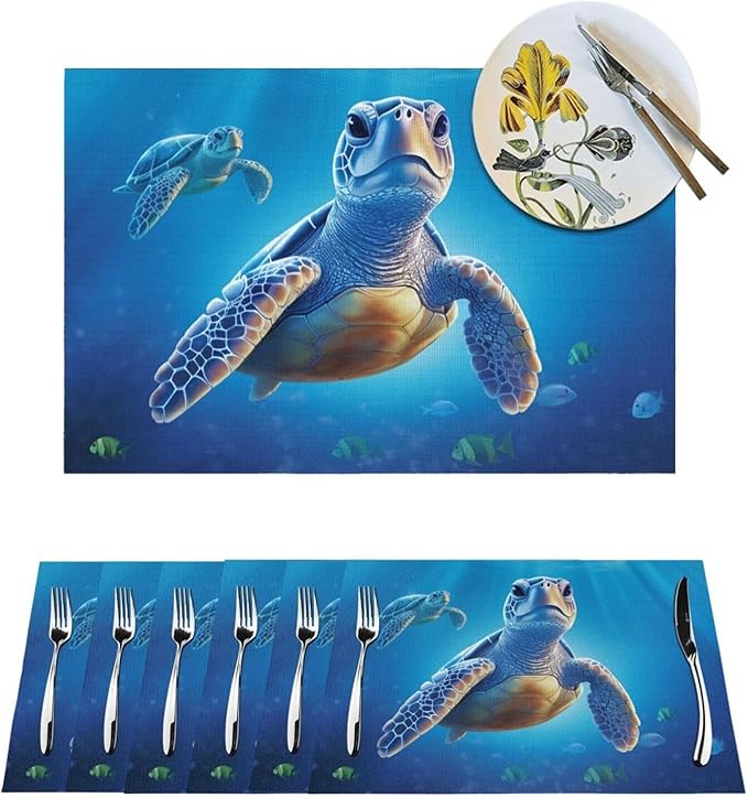Placemat Heat Resistant Table Mats Turtle in Blue Water