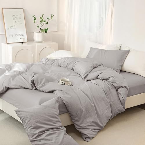 Miniatura 3 de JIYUAN - Juego de 3 piezas de 1 funda de edredón de algodón 100% lavado de 90x90 pulgadas (relleno no incluido) y 2 fundas de almohada, cómodo y