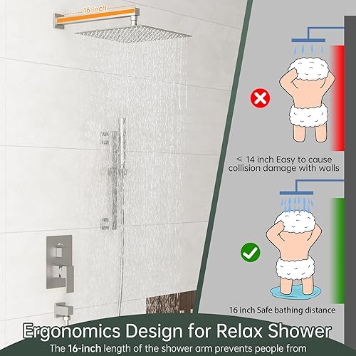 Miniatura 24 de Hoimpro Juego de sistema de ducha con mezclador de lluvia de 12 pulgadas y cabezal de ducha de mano montado en la pared, combo de grifo de ducha