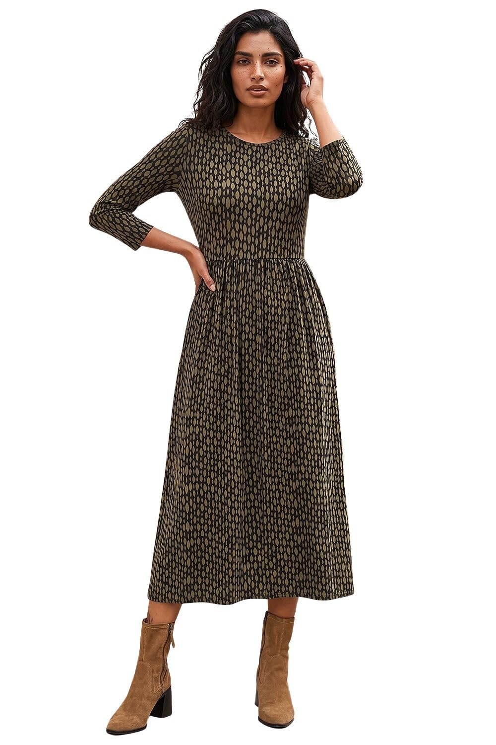 Roman - Women's Midi Dress - Geometric - Khaki - Size 12