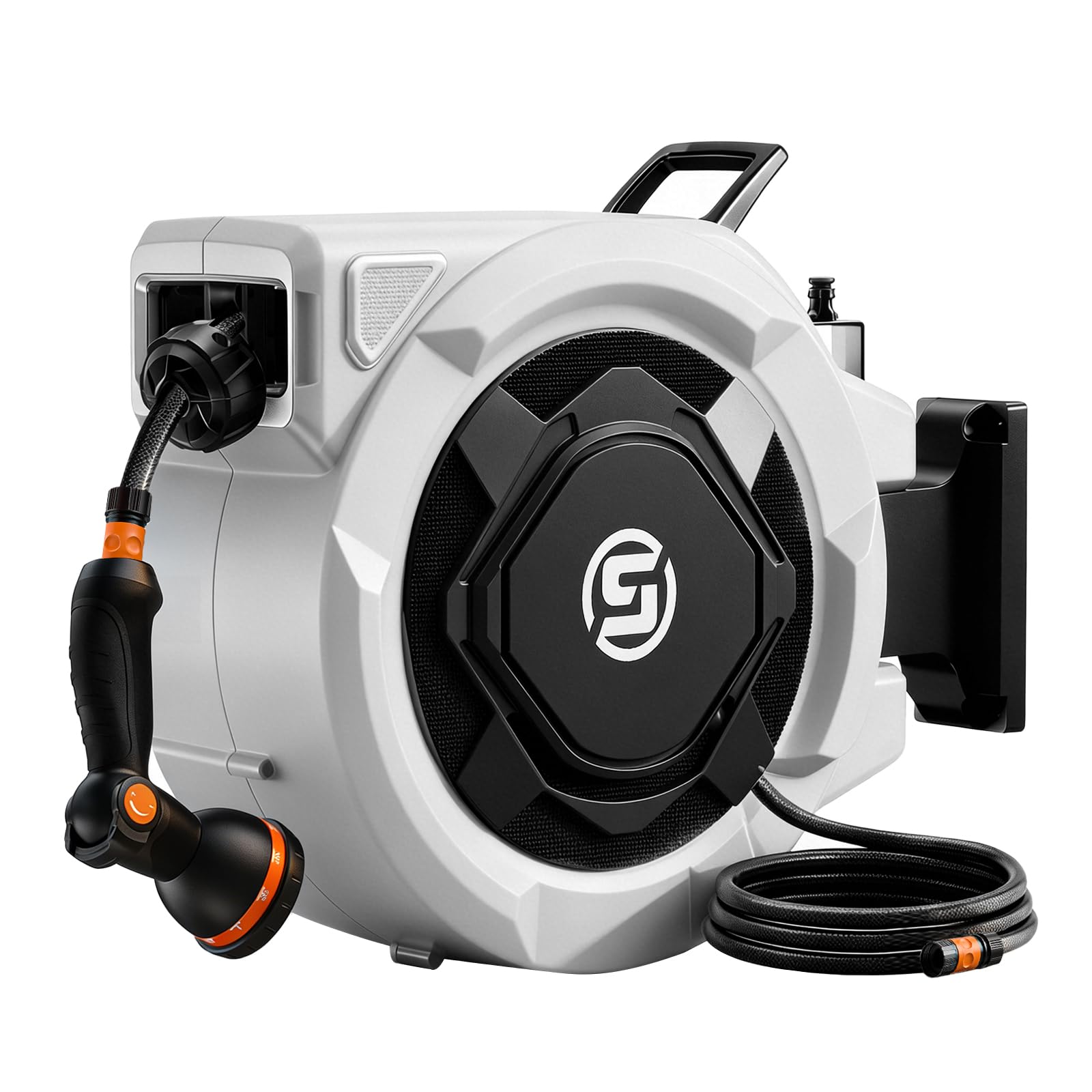 SUNPOW Retractable Hose Reel- 16mm Diameter x 20m Heavy Duty Wall-Mounted Hose Pipe with 10-Function Nozzle - Auto Rewind, Any Length Lock, 180° Swivel Bracket- Strong Water Flow, No Tangle