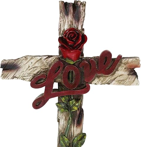 Miniatura 4 de Ebros Gift 18 pulgadas de alto rústico de madera sintética occidental, arte inspirador con tallo de rosa roja, cruz decorativa de pared salvaje oeste