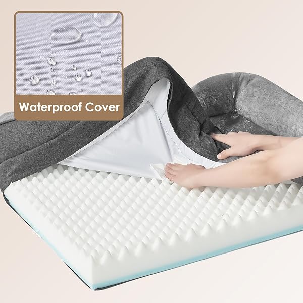 EHEYCIGA Orthopädisches Hundebett Mittelgroße Hunde, 91x68x17.5cm, Memory Foam Waschbar und Wasserdicht Hundekorb mit 4 Rändern, Hundesofa Hundecouch rutschfest, Grau - 4