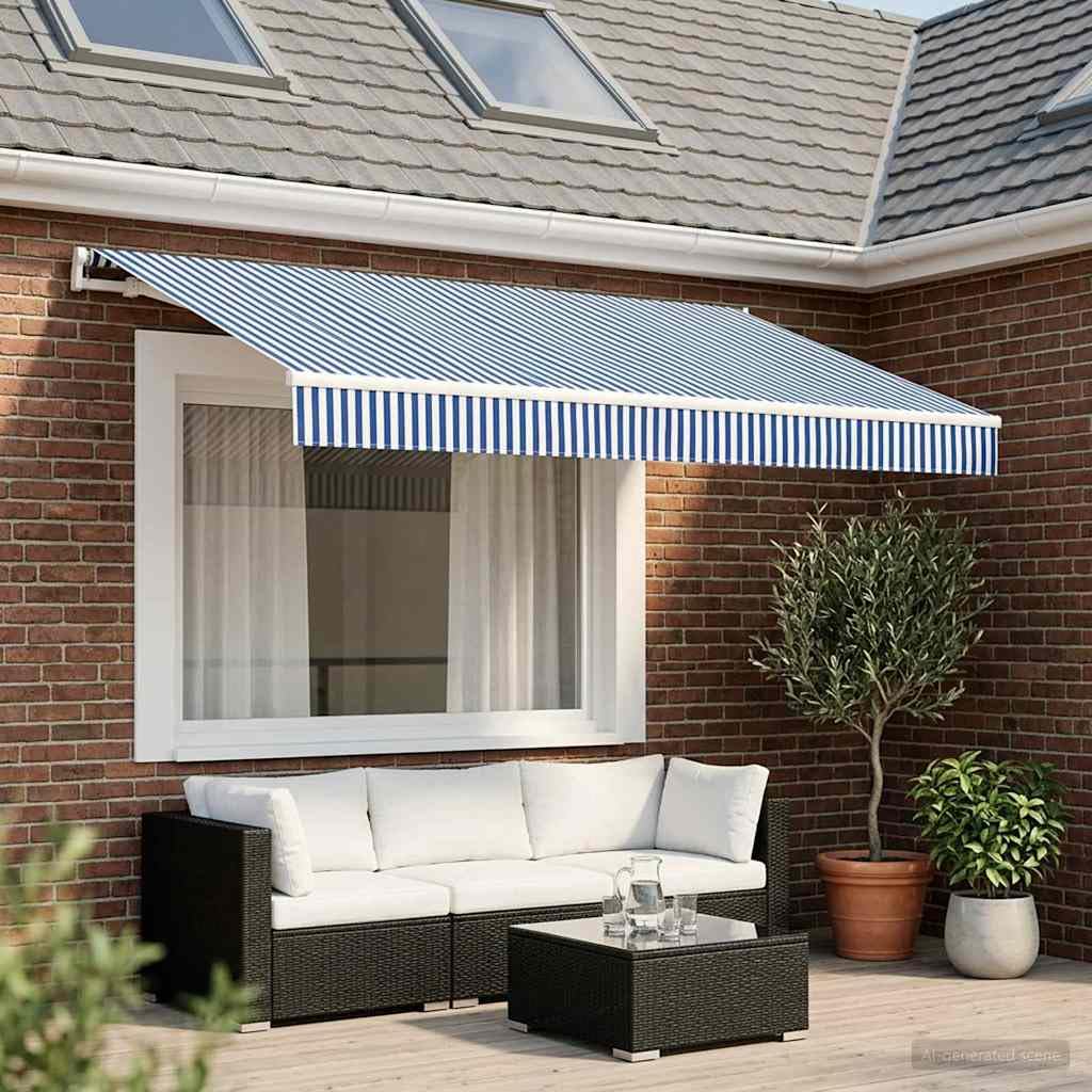 vidaXL Markisenersatzstoff Blau und Weiß 350 x 250 cm Polyester