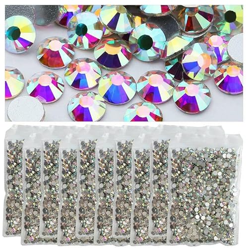 Strass en cristal AB SS3-SS20, verre, pour manucure DIY, sans colle thermocollante, dos plat, à paillettes, strass - Cristal AB-SS10 (2,7-2,9 mm) - 14 400 pièces (10 paquets)